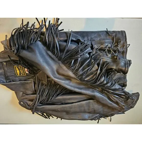 Vintage U.S. MADE Co. Black Leather Fringe Motorcycle Jacket Coat Men's XXL GIFT - Picture 6 of 16